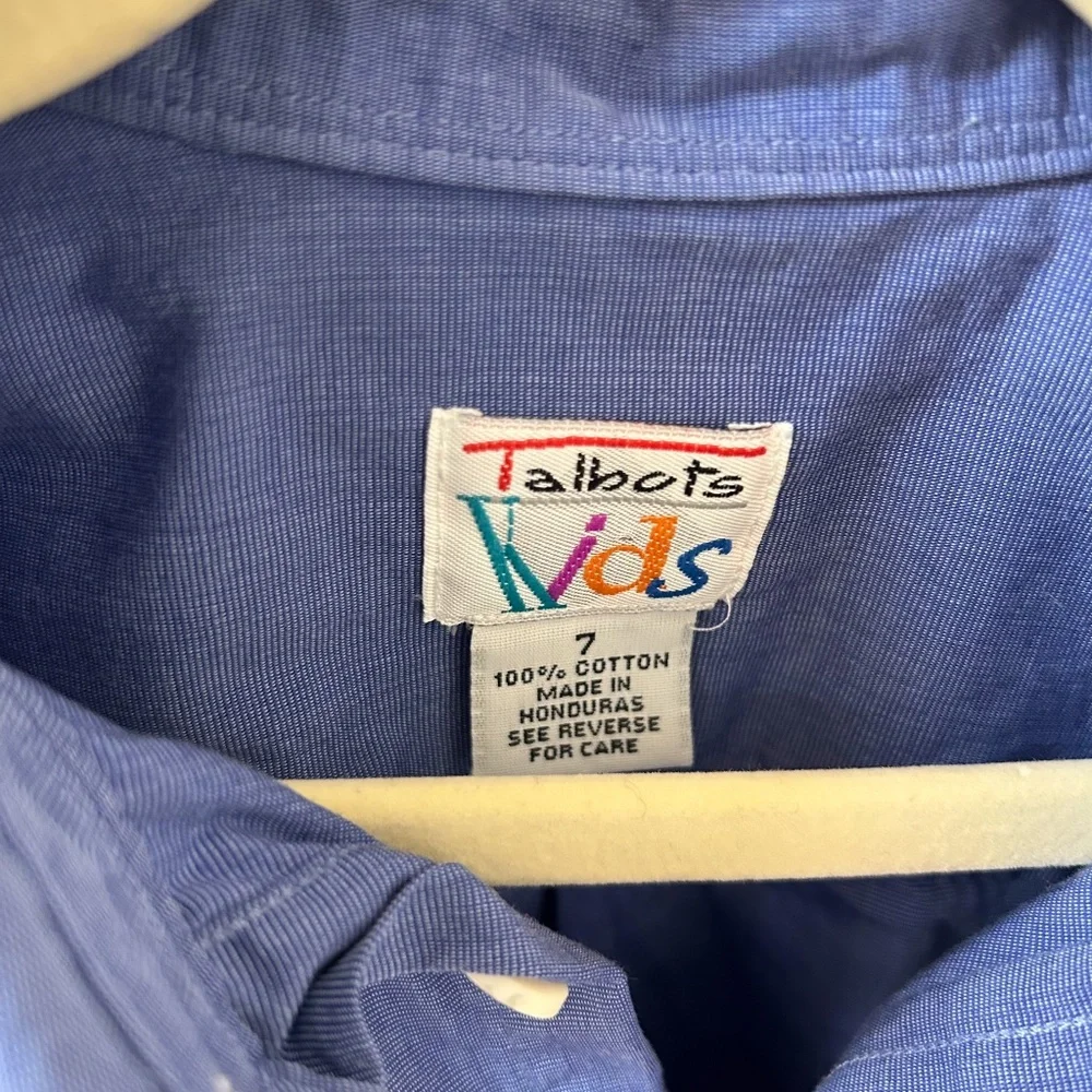 VINTAGE 90s Talbot Kids Blue Button Up Shirt. Long sleeve. 100% cotton. sz 7